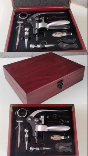 ? KIT PREMIUM PARA VINHO EM ESTOJO DE MADEIRA - NOVO | COMPLETO | NUNCA USADO ?