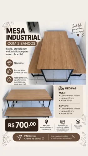 Mesa industrial com 2 bancos
