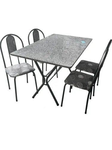 Mesa Tubular 061 Prata 120X75cm Pedra Ocre C/4 Cadeiras Ane A/ Prata soma