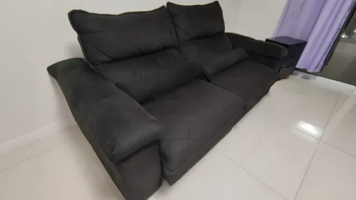 Sofá Retrátil/Reclinável Grécia 2,10m Suede Velut Preto c/ Molas no Assento