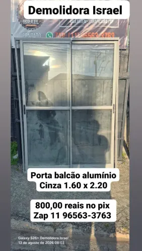 Porta balcão alumínio Cinza 