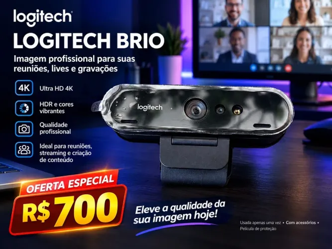 Câmera Logitech BRIO 4K com HDR ? Profissional para Lives e Reuniões | R$ 700