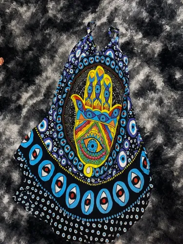 Vestido indiano de praia azul