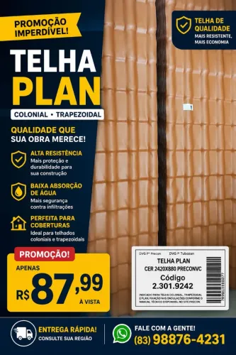 TELHA PVC COLONIAL, 2,42x88 