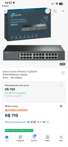Switch de rede Tp-link 24 Portas Tl-sg1024d 10/100/1000mbps Gigabit