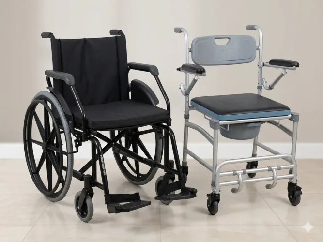 Kit Mobilidade e Cuidado: Cadeira de Rodas + Cadeira de Banho Hospitalar