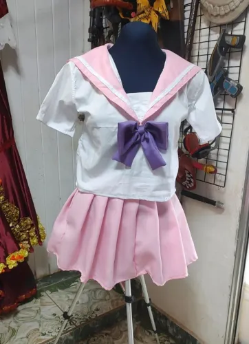 cosplay menhera chan roupa colegial rosa saia plissada e blusa