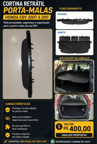 Tampao cortina porta malas CR-V 2007 a 2011
