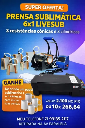 Prensa sublimática Livesub 6x1 + Impressora Sublimática