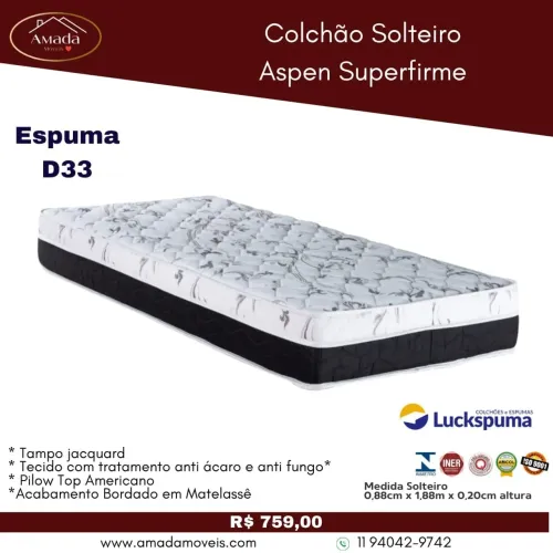 Colchão Solteiro Aspen Superfirme - à pronta entrega 