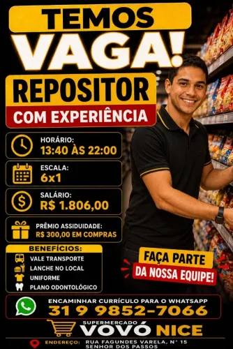 VAGA REPOSITOR COM EXPERIÊNCIA