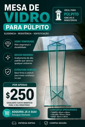 Mesa para púlpito de vidro 
