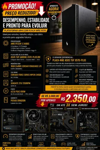 PC Ryzen 5 3400G | ASUS TUF X570 | 16GB | SSD NVMe + HD 2TB
