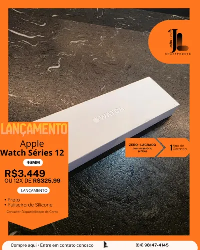 APPLE WATCH SÉRIES 12, 46MM, PRETO LACRADO, LANÇAMENTO!