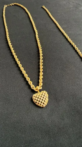 Set corrente pulseira e pingente ouro 18k 