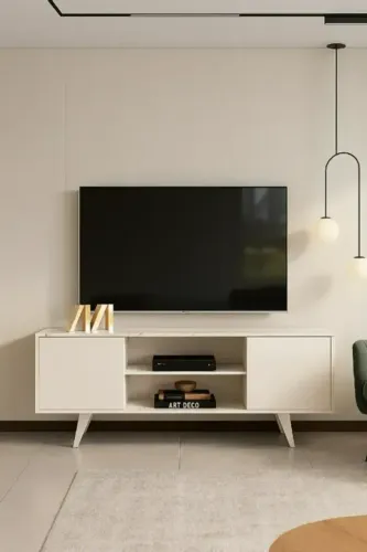 Rack Lisboa Calacata/Off White (Suporta Até 55 Polegadas)