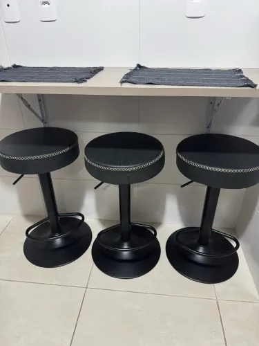 Kit 3 Banqueta Alta Para Bar Balcão Cozinha Viena Giratoria Cor  Preto Vintage