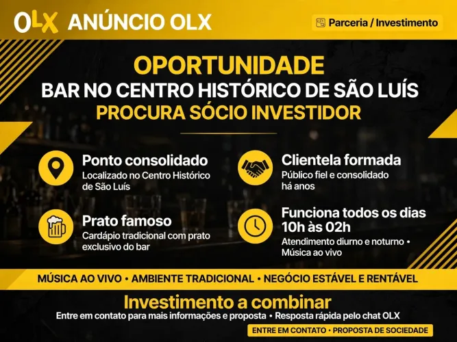 OPORTUNIDADE PARA INVESTIDOR - BAR NO CENTRO HISTÓRICO