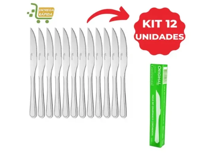 Kit 12 faca para churrasco Aço Inox premium para restaurante