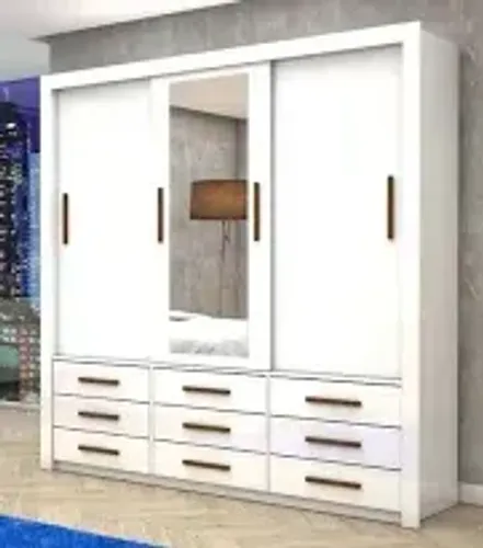 Guarda Roupa Anjos 3Pts 9Gvs com Espelho Branco Carioca - Entrega Rápida! 