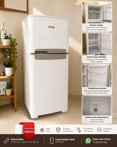 Geladeira Continental Duplex 370L - Excelente Estado - Funcionando Perfeitamente