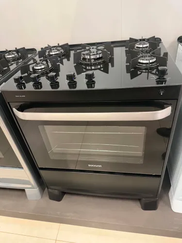 FOGÃO SUGGAR MAX GLASS 5 BOCAS TRIPLA CHAMAS PRETO NOVO