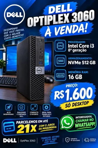 Computador Dell 3060 - i3 8a, Nvme 512gb, Memoria 16 GB