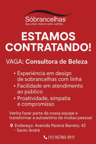 Designer de Sobrancelhas, vaga disponível em Santo andré