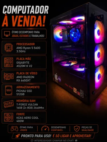 Computador Com Ryzen 5 5600 e RX 6650 XT 8GB