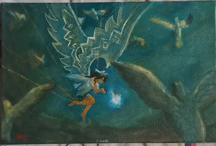 Pintura a óleo - "Columbina céu barroco"
