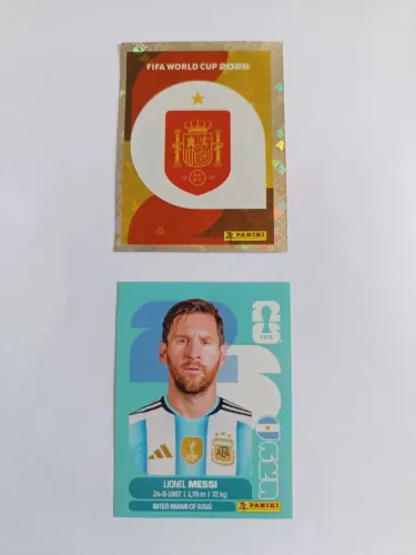 Vendo figurinha da Copa, Messi e escudo da Espanha