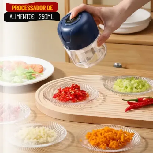 Mini Processador Elétrico 250ml 3 Lâminas Inox Recarregável USB - SCS123