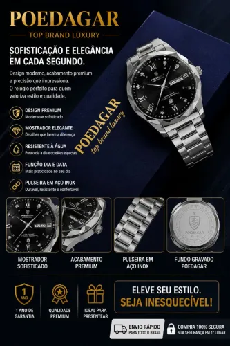 RELÓGIO POEDAGAR PREMIUM - ELEGÂNCIA EM CADA DETALHE