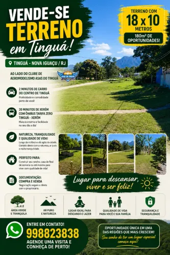 Venha viver com qualidade de vida em Tinguá terreno medindo 10×18