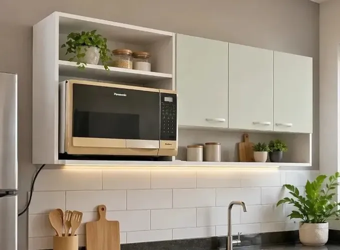 Kit cozinha 3 portas + suporte de microondas em mdf