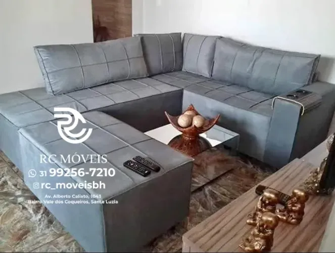 Sofá Bolívia 1,90x2,15 Suede - Sofá de Canto Confortável com Molas Bonnel