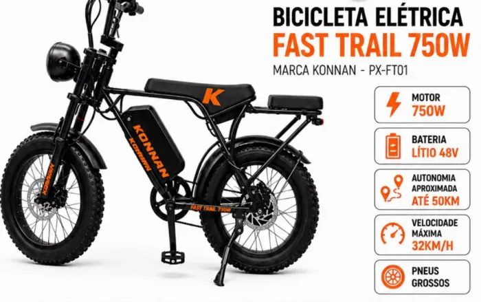 BICICLETA ELETRICA FAST TRAIL 750W PRETO/LARANJA