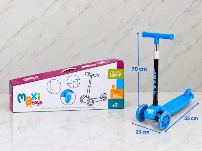 Patinete Infantil 3 Rodas Led Dobrável Brinquedo Infantil Azul