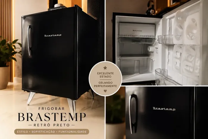 Frigobar Brastemp Retrô Preto. Charme e Funcionalidade.