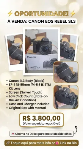 APROVEITE O DESCONTO, BAIXOU PARA 3.200: CAMERA CANON EOS REBEL SL3?
