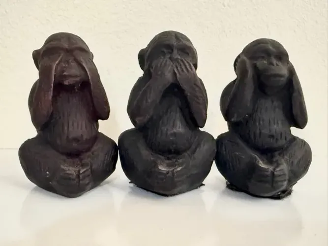 Conjunto decorativo Três Macacos Sábios ?Não veja o mal, Não fale o mal, Não ouça o mal