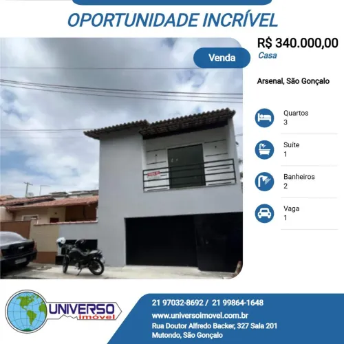 Casa para Venda em São Gonçalo, Tribobó, 3 dormitórios, 1 suíte, 2 banheiros, 1 vaga