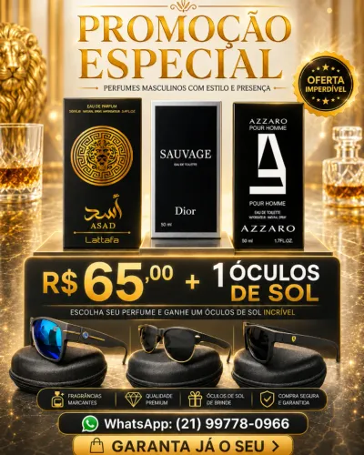 Perfume masculino 50 ml + óculos de sol de brinde