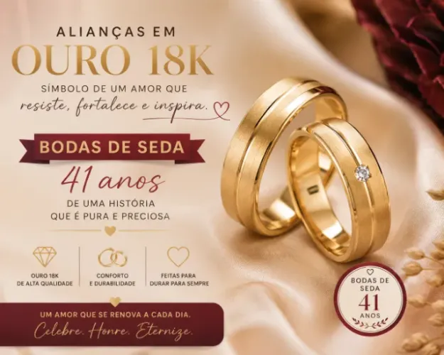 Alianças Bodas de Seda 41 anos em Ouro 18k