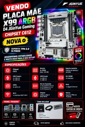 Placa Mãe X99 ARGB - D4 JGINYUE + PROCESSADOR E5 2630V4