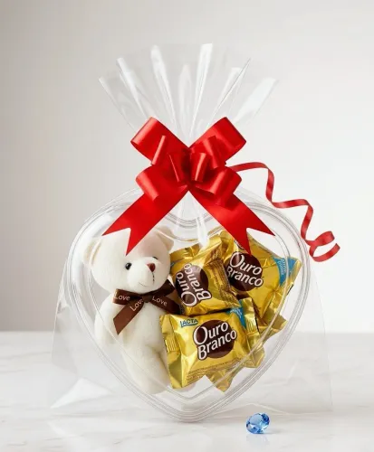 Kit Carinhoso com sabonete natura ou bombons e ursinho(cor sortida)