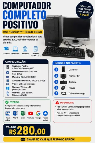 Computador completo Positivo Intel + Monitor 19" + Teclado e Mouse.