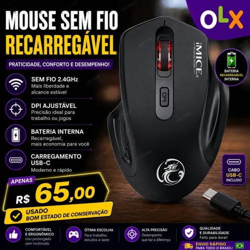 Mouse Sem Fio iMice G-1800 Recarregável USB-C