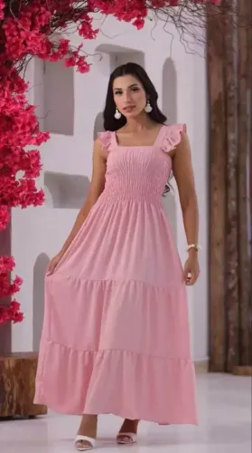 Vestido Longo Feminino Rosa Claro