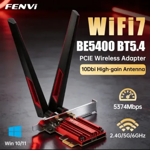 Placa WiFi 7, PCIe, BE5400Mbps, BT 5.4, Fenvi - NOVO